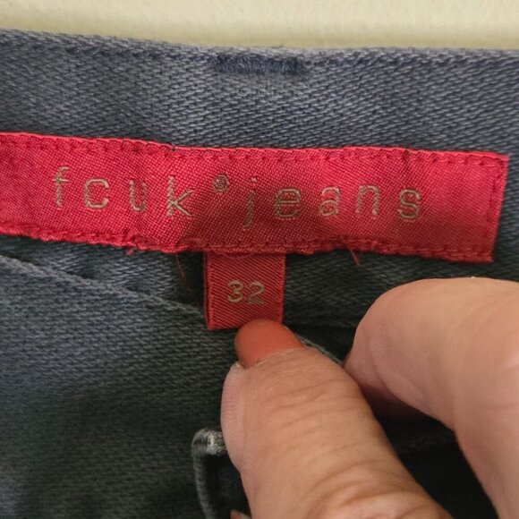 Fcuk Gray Corduroy Front Denim Back Button Front Cotton Jeans Size 32 - Picture 7 of 8